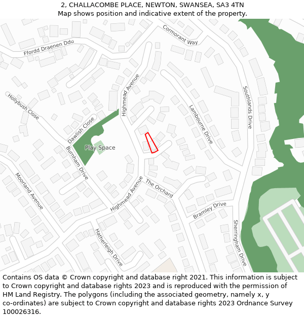 2, CHALLACOMBE PLACE, NEWTON, SWANSEA, SA3 4TN: Location map and indicative extent of plot