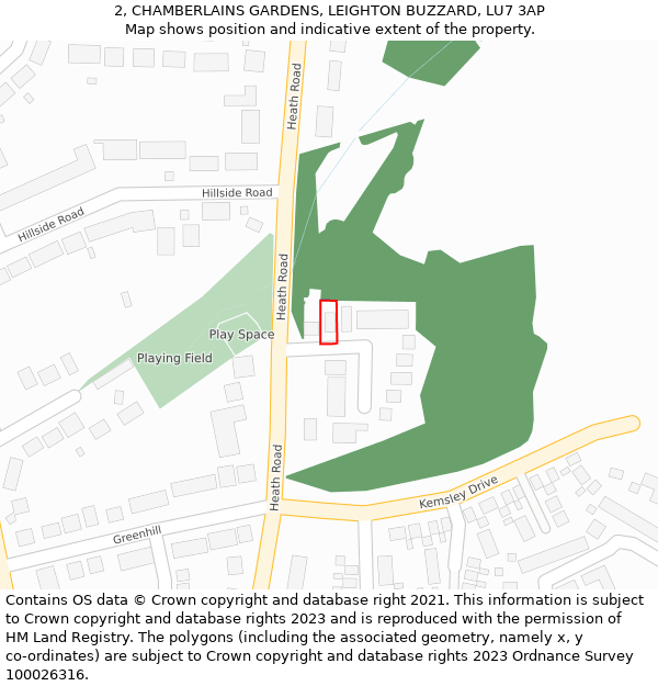 2, CHAMBERLAINS GARDENS, LEIGHTON BUZZARD, LU7 3AP: Location map and indicative extent of plot