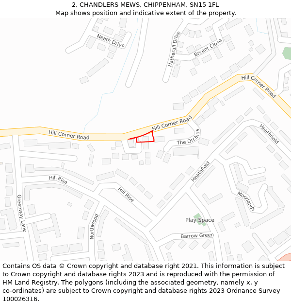 2, CHANDLERS MEWS, CHIPPENHAM, SN15 1FL: Location map and indicative extent of plot