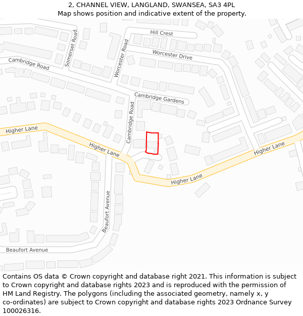 2, CHANNEL VIEW, LANGLAND, SWANSEA, SA3 4PL: Location map and indicative extent of plot