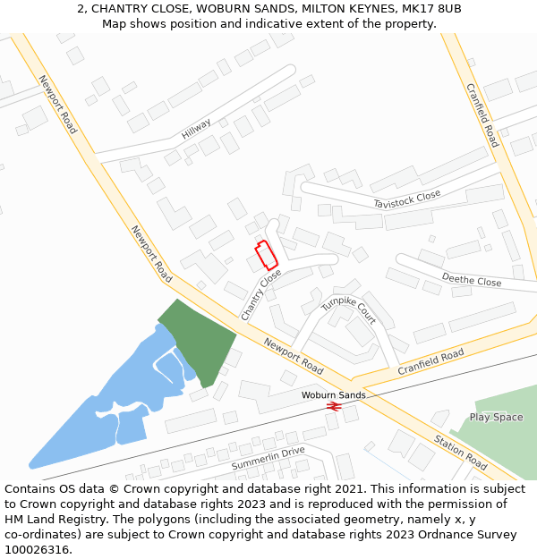 2, CHANTRY CLOSE, WOBURN SANDS, MILTON KEYNES, MK17 8UB: Location map and indicative extent of plot