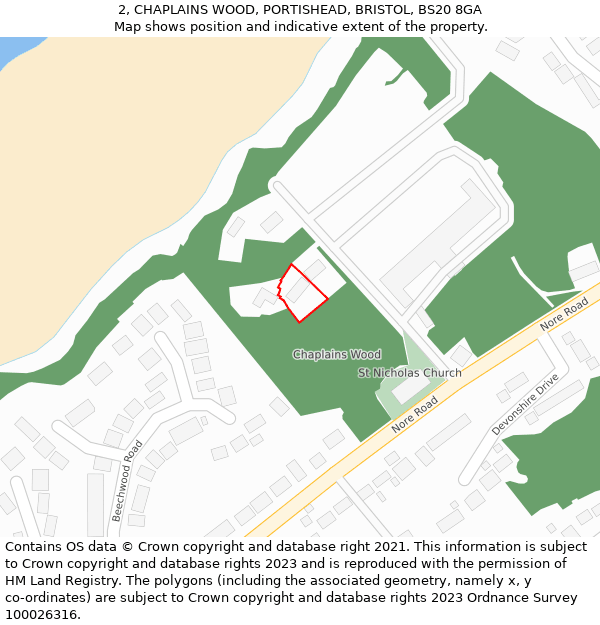 2, CHAPLAINS WOOD, PORTISHEAD, BRISTOL, BS20 8GA: Location map and indicative extent of plot