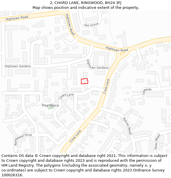 2, CHARD LANE, RINGWOOD, BH24 3FJ: Location map and indicative extent of plot