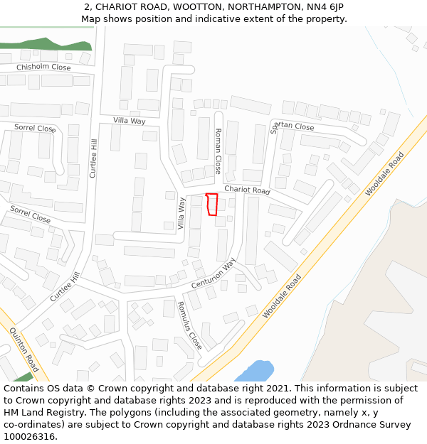 2, CHARIOT ROAD, WOOTTON, NORTHAMPTON, NN4 6JP: Location map and indicative extent of plot