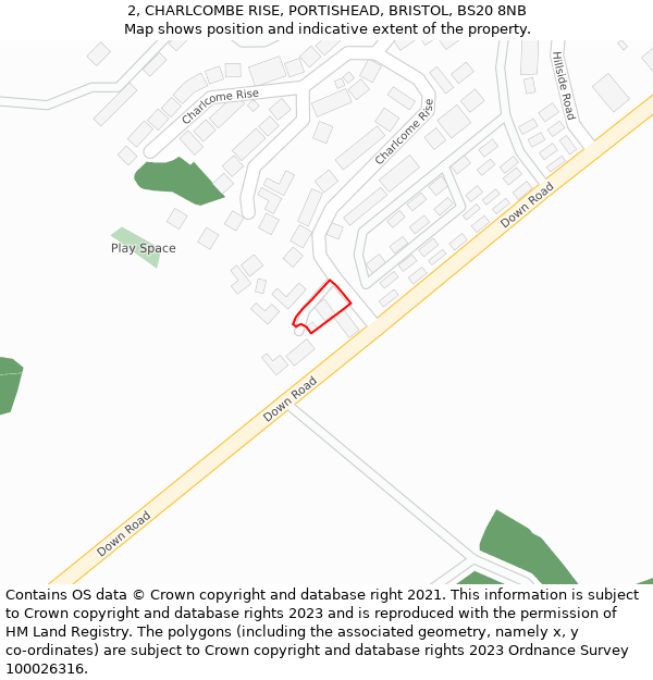 2, CHARLCOMBE RISE, PORTISHEAD, BRISTOL, BS20 8NB: Location map and indicative extent of plot