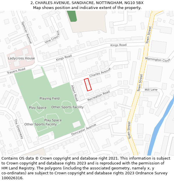 2, CHARLES AVENUE, SANDIACRE, NOTTINGHAM, NG10 5BX: Location map and indicative extent of plot