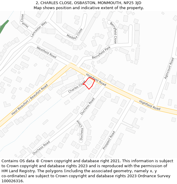 2, CHARLES CLOSE, OSBASTON, MONMOUTH, NP25 3JD: Location map and indicative extent of plot