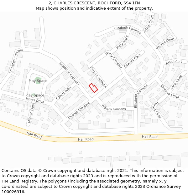 2, CHARLES CRESCENT, ROCHFORD, SS4 1FN: Location map and indicative extent of plot