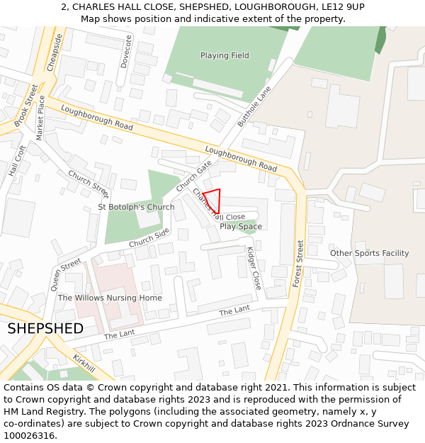 2, CHARLES HALL CLOSE, SHEPSHED, LOUGHBOROUGH, LE12 9UP: Location map and indicative extent of plot