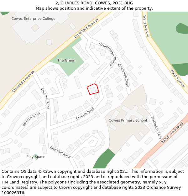 2, CHARLES ROAD, COWES, PO31 8HG: Location map and indicative extent of plot