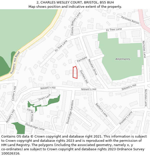 2, CHARLES WESLEY COURT, BRISTOL, BS5 8UH: Location map and indicative extent of plot