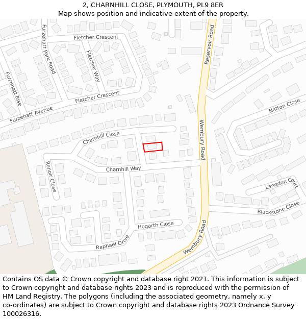 2, CHARNHILL CLOSE, PLYMOUTH, PL9 8ER: Location map and indicative extent of plot