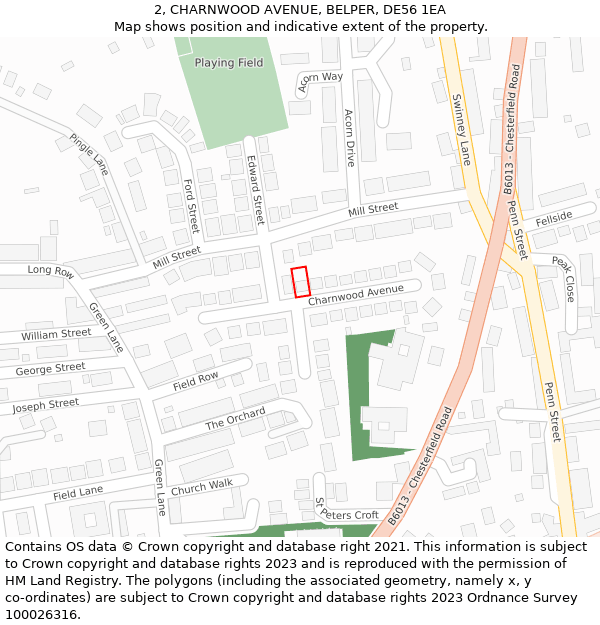 2, CHARNWOOD AVENUE, BELPER, DE56 1EA: Location map and indicative extent of plot