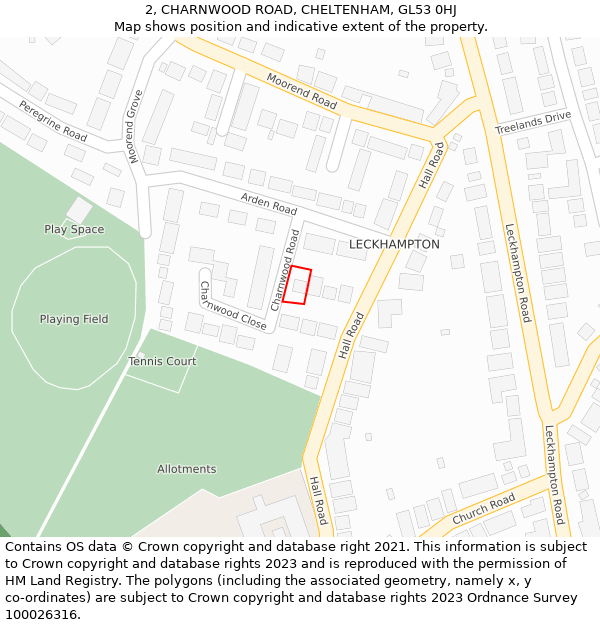 2, CHARNWOOD ROAD, CHELTENHAM, GL53 0HJ: Location map and indicative extent of plot