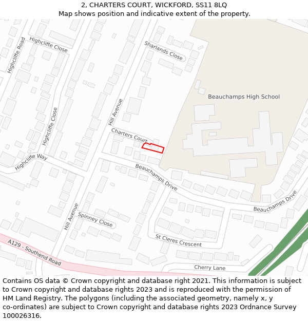 2, CHARTERS COURT, WICKFORD, SS11 8LQ: Location map and indicative extent of plot