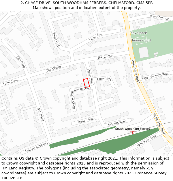 2, CHASE DRIVE, SOUTH WOODHAM FERRERS, CHELMSFORD, CM3 5PR: Location map and indicative extent of plot