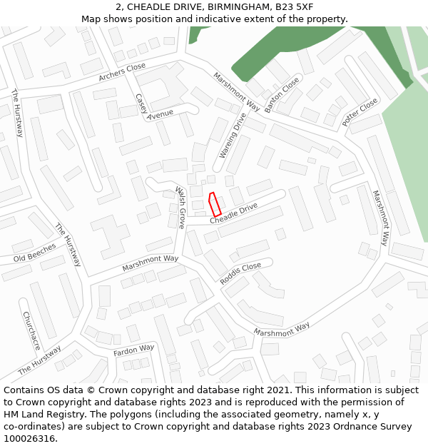 2, CHEADLE DRIVE, BIRMINGHAM, B23 5XF: Location map and indicative extent of plot