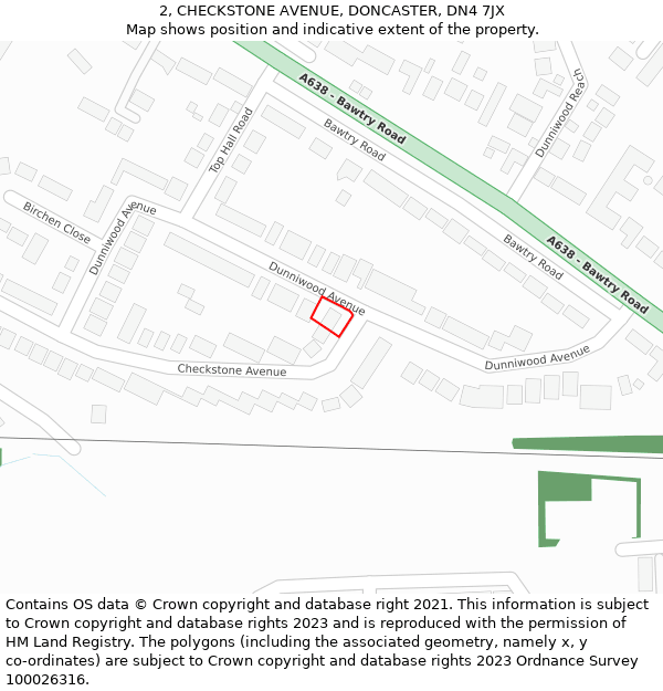 2, CHECKSTONE AVENUE, DONCASTER, DN4 7JX: Location map and indicative extent of plot