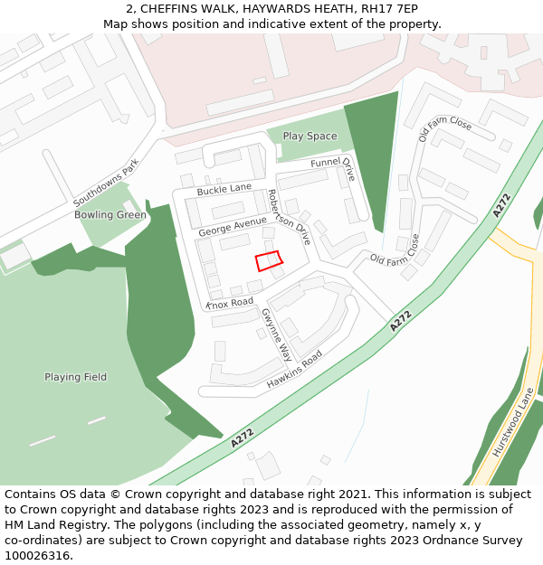 2, CHEFFINS WALK, HAYWARDS HEATH, RH17 7EP: Location map and indicative extent of plot