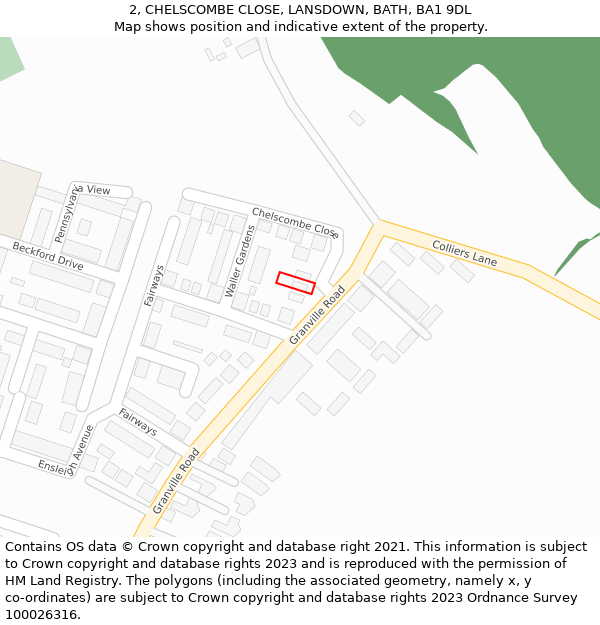 2, CHELSCOMBE CLOSE, LANSDOWN, BATH, BA1 9DL: Location map and indicative extent of plot