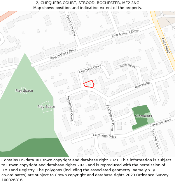 2, CHEQUERS COURT, STROOD, ROCHESTER, ME2 3NG: Location map and indicative extent of plot