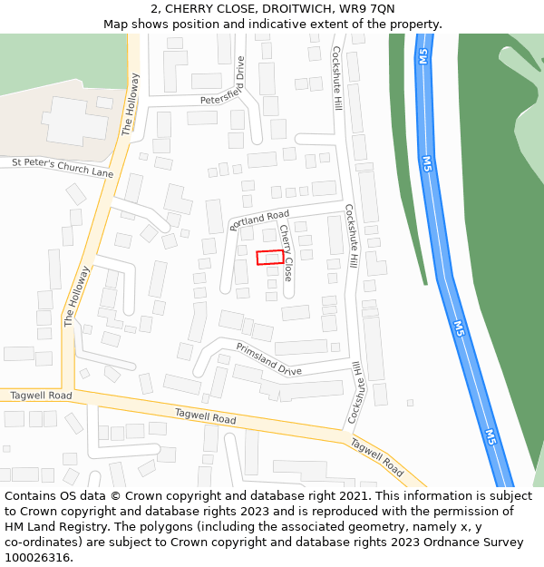 2, CHERRY CLOSE, DROITWICH, WR9 7QN: Location map and indicative extent of plot