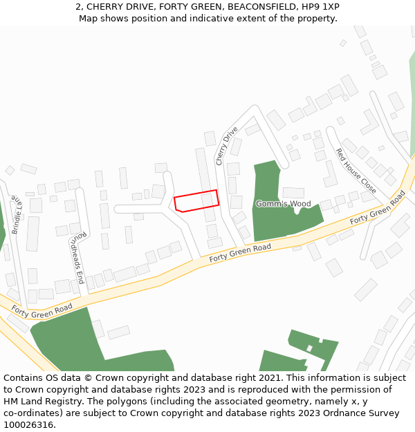 2, CHERRY DRIVE, FORTY GREEN, BEACONSFIELD, HP9 1XP: Location map and indicative extent of plot