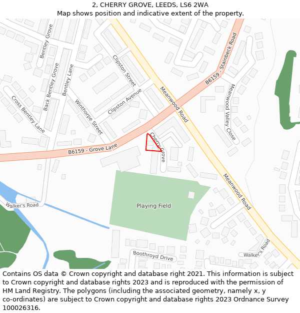 2, CHERRY GROVE, LEEDS, LS6 2WA: Location map and indicative extent of plot