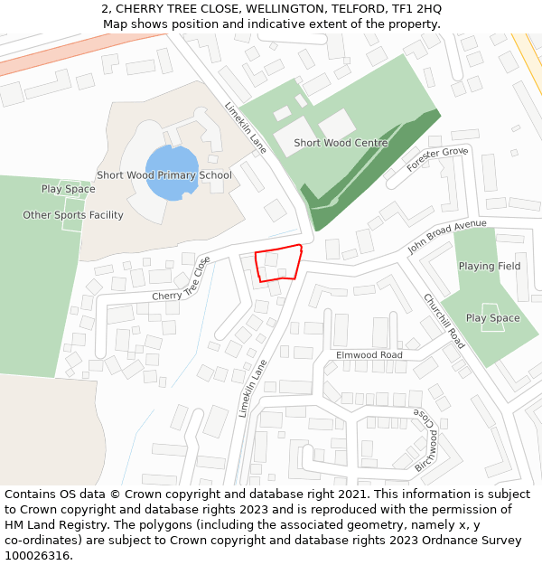 2, CHERRY TREE CLOSE, WELLINGTON, TELFORD, TF1 2HQ: Location map and indicative extent of plot