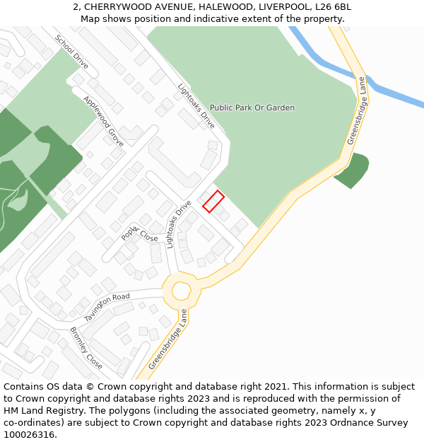 2, CHERRYWOOD AVENUE, HALEWOOD, LIVERPOOL, L26 6BL: Location map and indicative extent of plot