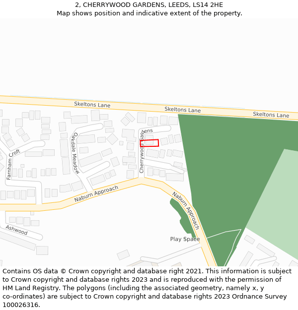 2, CHERRYWOOD GARDENS, LEEDS, LS14 2HE: Location map and indicative extent of plot