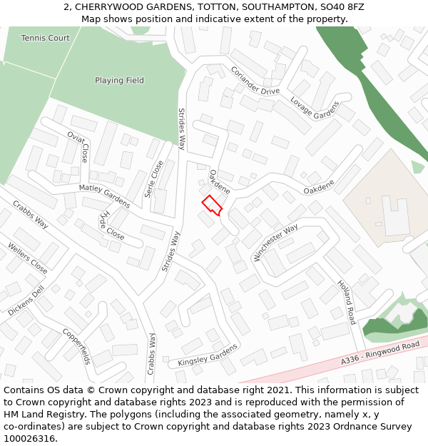 2, CHERRYWOOD GARDENS, TOTTON, SOUTHAMPTON, SO40 8FZ: Location map and indicative extent of plot