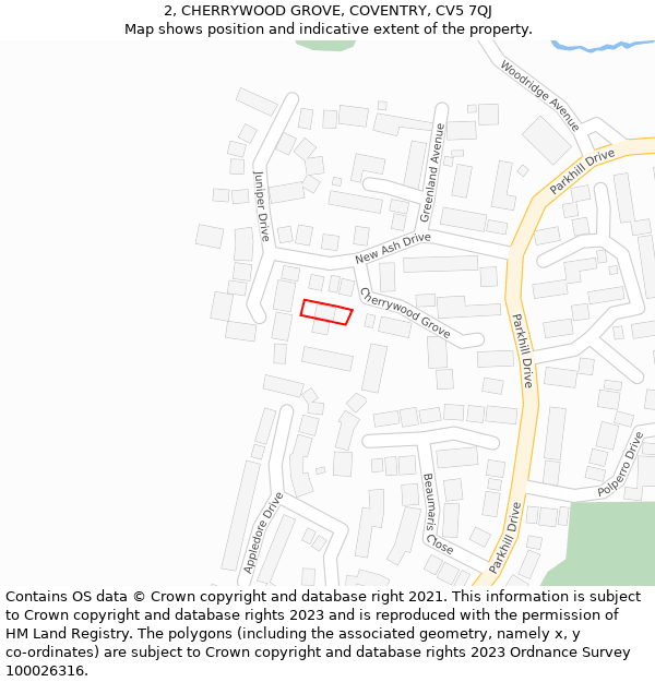 2, CHERRYWOOD GROVE, COVENTRY, CV5 7QJ: Location map and indicative extent of plot