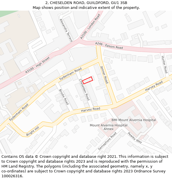 2, CHESELDEN ROAD, GUILDFORD, GU1 3SB: Location map and indicative extent of plot