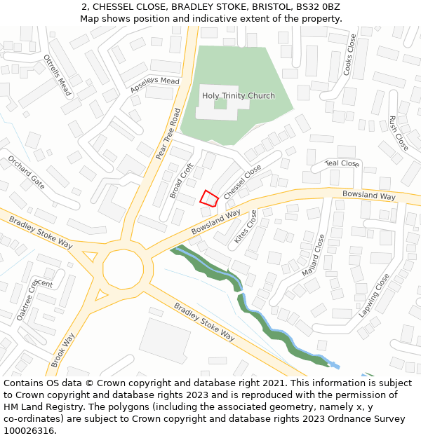 2, CHESSEL CLOSE, BRADLEY STOKE, BRISTOL, BS32 0BZ: Location map and indicative extent of plot