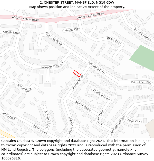 2, CHESTER STREET, MANSFIELD, NG19 6DW: Location map and indicative extent of plot