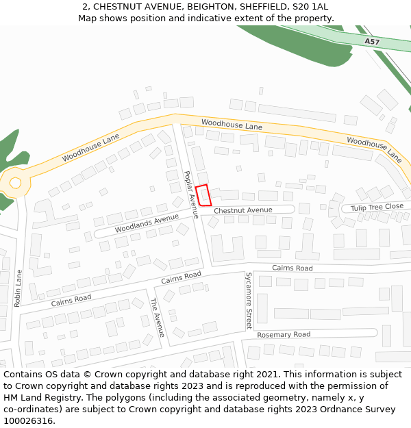 2, CHESTNUT AVENUE, BEIGHTON, SHEFFIELD, S20 1AL: Location map and indicative extent of plot