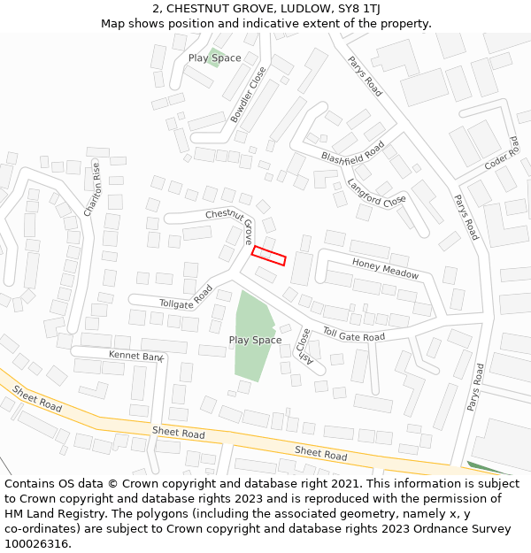 2, CHESTNUT GROVE, LUDLOW, SY8 1TJ: Location map and indicative extent of plot