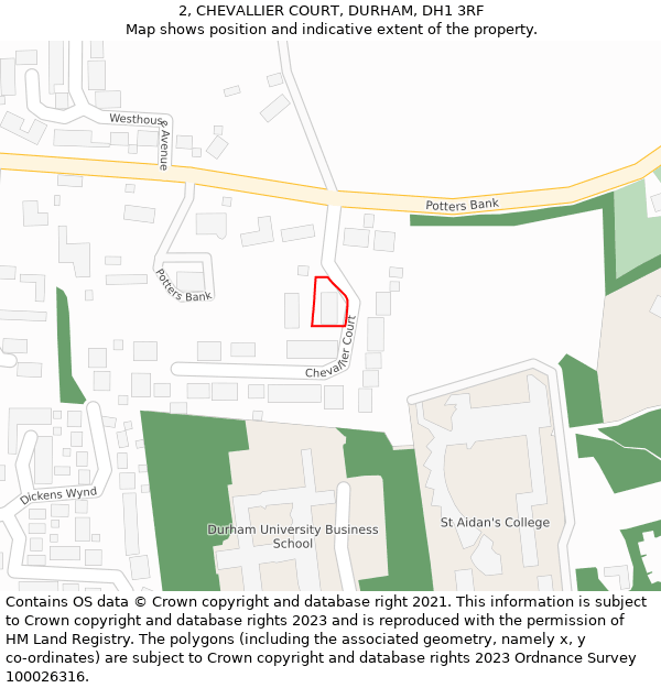 2, CHEVALLIER COURT, DURHAM, DH1 3RF: Location map and indicative extent of plot