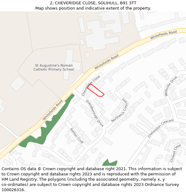 2, CHEVERIDGE CLOSE, SOLIHULL, B91 3TT: Location map and indicative extent of plot