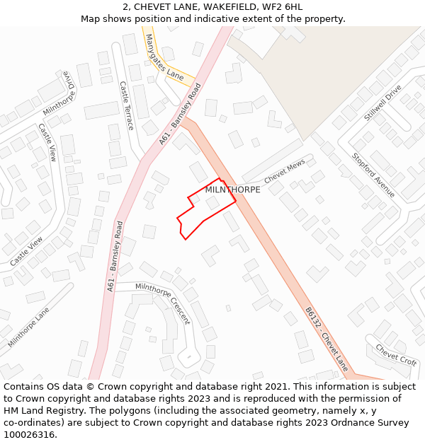 2, CHEVET LANE, WAKEFIELD, WF2 6HL: Location map and indicative extent of plot