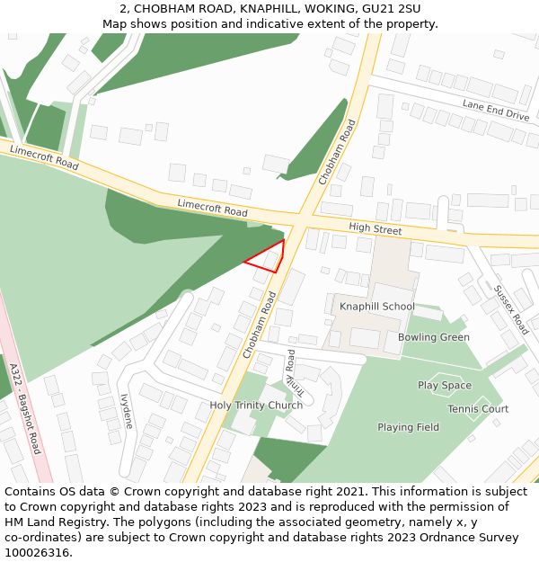 2, CHOBHAM ROAD, KNAPHILL, WOKING, GU21 2SU: Location map and indicative extent of plot