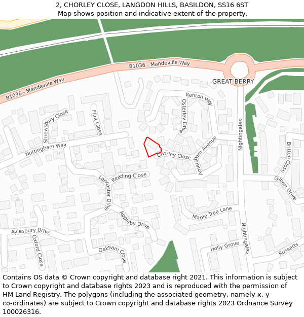 2, CHORLEY CLOSE, LANGDON HILLS, BASILDON, SS16 6ST: Location map and indicative extent of plot
