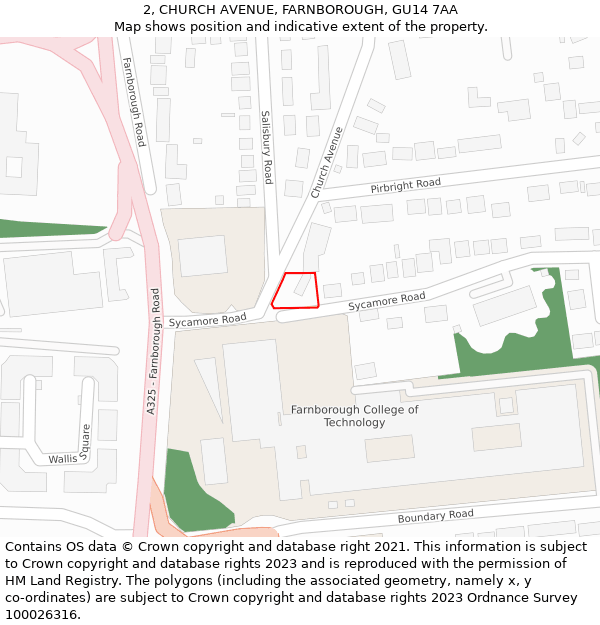 2, CHURCH AVENUE, FARNBOROUGH, GU14 7AA: Location map and indicative extent of plot