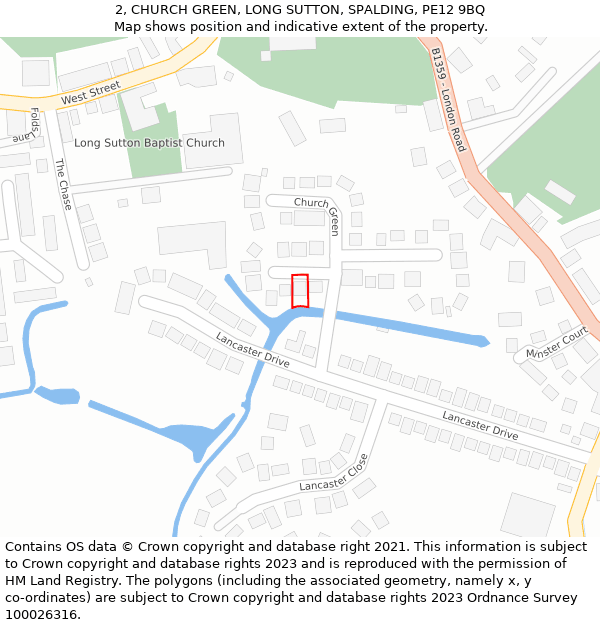 2, CHURCH GREEN, LONG SUTTON, SPALDING, PE12 9BQ: Location map and indicative extent of plot