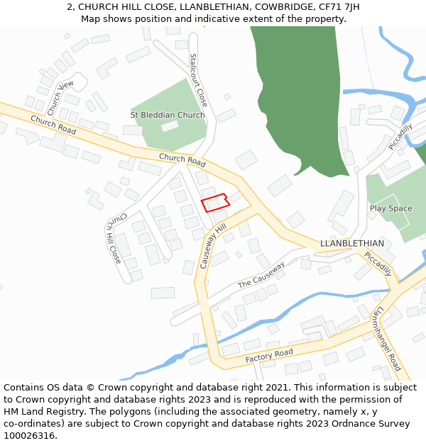 2, CHURCH HILL CLOSE, LLANBLETHIAN, COWBRIDGE, CF71 7JH: Location map and indicative extent of plot