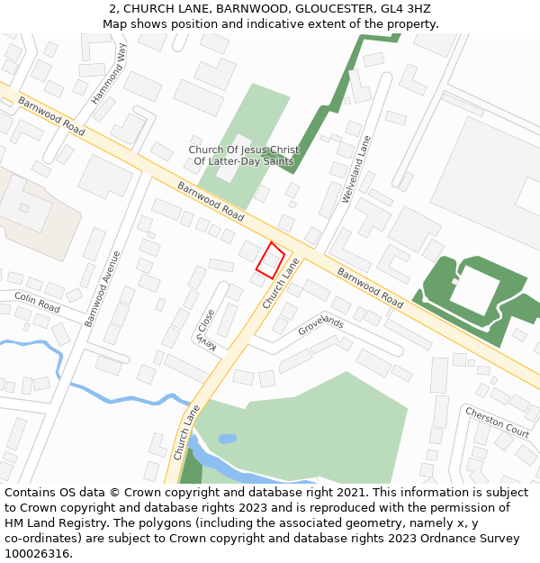 2, CHURCH LANE, BARNWOOD, GLOUCESTER, GL4 3HZ: Location map and indicative extent of plot