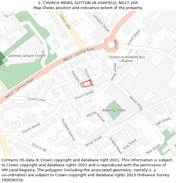 2, CHURCH MEWS, SUTTON-IN-ASHFIELD, NG17 1AR: Location map and indicative extent of plot