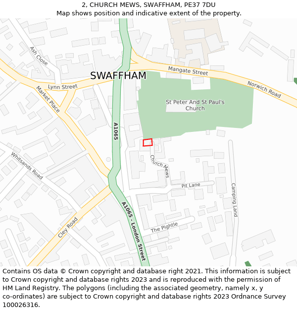 2, CHURCH MEWS, SWAFFHAM, PE37 7DU: Location map and indicative extent of plot