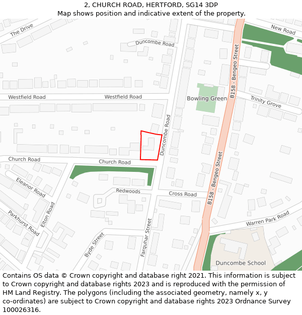 2, CHURCH ROAD, HERTFORD, SG14 3DP: Location map and indicative extent of plot